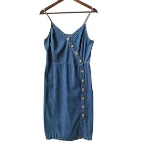 Universal Thread Denim Jean Button Front Midi Dress Blue Strappy Smocked Back L